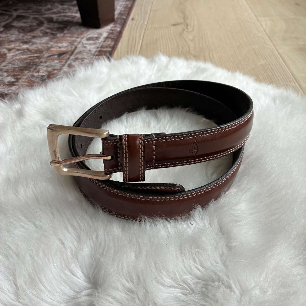 Dockers Mens Brown Leather Belt Size 38 11DO0168 Contrast Stitch Anchor Logo